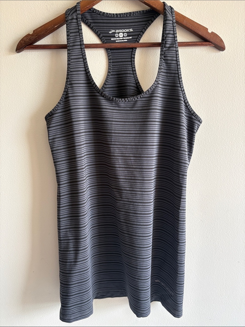 Brooks Drilayer Tank Top Medium Gray Striped Racerback Running Athletic Workout